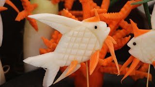 Art In Radish Fish & Carrot Coral Design | Vegetable Carving Garnish