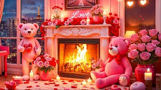 Cozy Valentine's Day Fireplace Ambience❤️🌹 Valentine Romantic Instrumental Music💌 Happy Valentine's