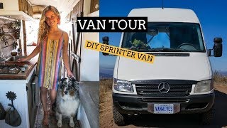 VAN TOUR of OFF- GRID TINY HOME | TRAVELING FEMALE COUPLE lives VANLIFE with 2 DOGS