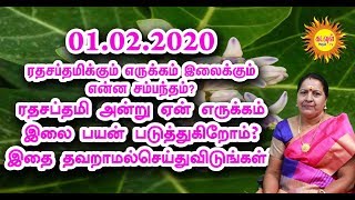 01.02.2020 ரதசப்தமிக்கும் எருக்கஇலைக்கும் என்னசம்பந்தம்?ரதசப்தமி ஏன் எருக்கம்இலை பயன்படுத்துகிறோம்?