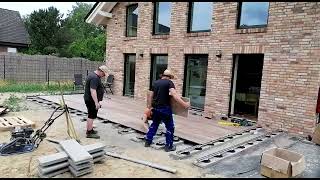 Terrassenbau mit Feinsteinzeug  auf Aluminiumbalken mit Stelzlagern  (40m² in 2 Tagen) inkl.Unterbau