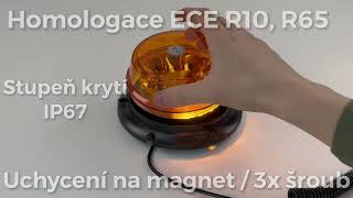 wl180m2 - LED maják, 12-24V, 12x1W oranžový, magnet, ECE R65