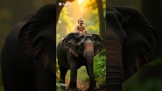 Elephant with a Little Baby Sitting on Its Back #shorts #youtubeshorts #shortsfeed