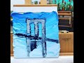 Brooklyn Bridge oil painting with palette knife time lapse by artist Lisa Elley deep impasto method