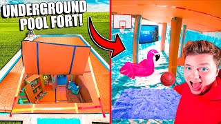 Turning My Empty Pool Into An ULTIMATE BOX FORT (24 Hour Challenge)