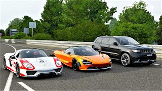 Forza 7 Drag race: Jeep Trackhawk (1050hp) vs McLaren 720S vs Porsche 918 Spyder