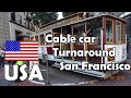 USA Cable Car turnaround Powell Street in San Francisco and street musician