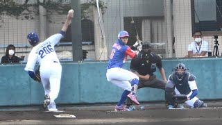 中日育成3位の樋口正修がドラフト4日前に松木平から放った2塁打＆素早く正確なタッチで味谷をアウトにしたプレー（2022年10月16日）