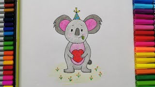 How to draw and color a valentine koala bear, cute and easy #8 [Learn Drawing]|画无尾熊