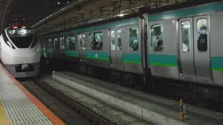 JR東京駅下り9番線から、常磐線特急ひたち22号品川行きE657系22MK-19水カツが終点のJR品川駅へと発車！【令和3年3月12日金曜日】