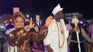 OONI OF IFE AND QUEEN TEMITOPE WAVE AT GUESTS AS THEY ARRIVE STAFF APPRECIATION NIGHT