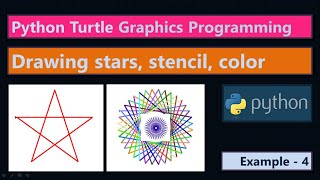 Star, Stencil Design, Random Colors | Turtle Graphics Program Ex - 4 | Learn Python Turtle Program