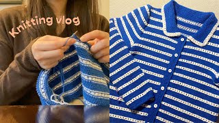 knitting vlog. 뜨개로그 ep6. Miu Miu inspired Eyelet Stripe Cardigan 미우미우 아일렛 스트라이프 가디건 째려뜨기 작업기