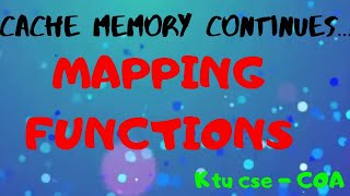 Mapping Function in Cache Memory | KTU CSE COA- Malayalam