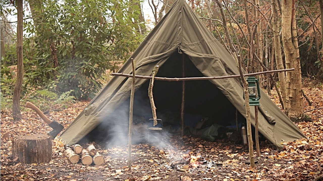 Overnight Solo Camp In A Canvas Tent - Bushcraft, Axe Work & Campfire ...