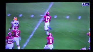 Alabama player almost gets head ripped off , instead returns 77 amazing yards for touchdown .