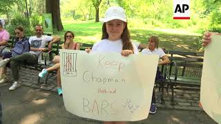 Rally in Central Park to protest the parole of John Lennon's killer, Mark David Chapman