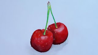 How to draw REALISTIC CHERRY| step by step cherry drawing tutorial| hyper realistic drawing