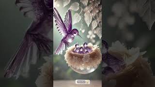 “The Sparkling Purple Crystal Bird Family in a Dreamy Flower Nest” #youtubeshorts #birds #nature