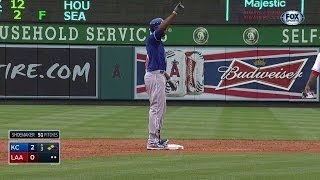 KC@LAA: Cain singles to plate Hosmer in the 3rd