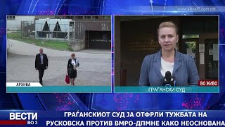 Граѓанскиот суд ја отфрли тужбата на Рускоска против ВМРО-ДПМНЕ како неоснована