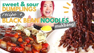 Sweet \u0026 Sour Dumplings RECIPE + Jjajangmyeon (Black Bean Noodles) MUKBANG / Munching Mondays Ep.100