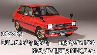 unboxing fullbuild HASEGAWA 1/24 KP61 STARLET S Middle Ver. Scale Car Plastic Model