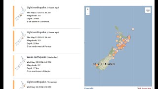Earthquake uptick New Zealand region. Space Weather outlook for Wednesday 5/22/2024