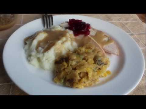 Cornbread dressing with corn and porcini mushrooms