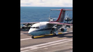 Super Rare Take off Royal Air Force British Aerospace 146-100 from U.S. Aircraft Carrier