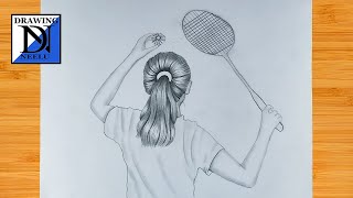 Playing | Badminton sport Girl Drawing | Pencil Easy Drawing | sketch of girl | girl drawing