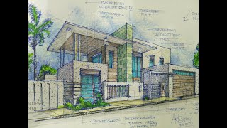 How to draw a house and render using a 2-point perspective: Color shading technique. -SBU Architects