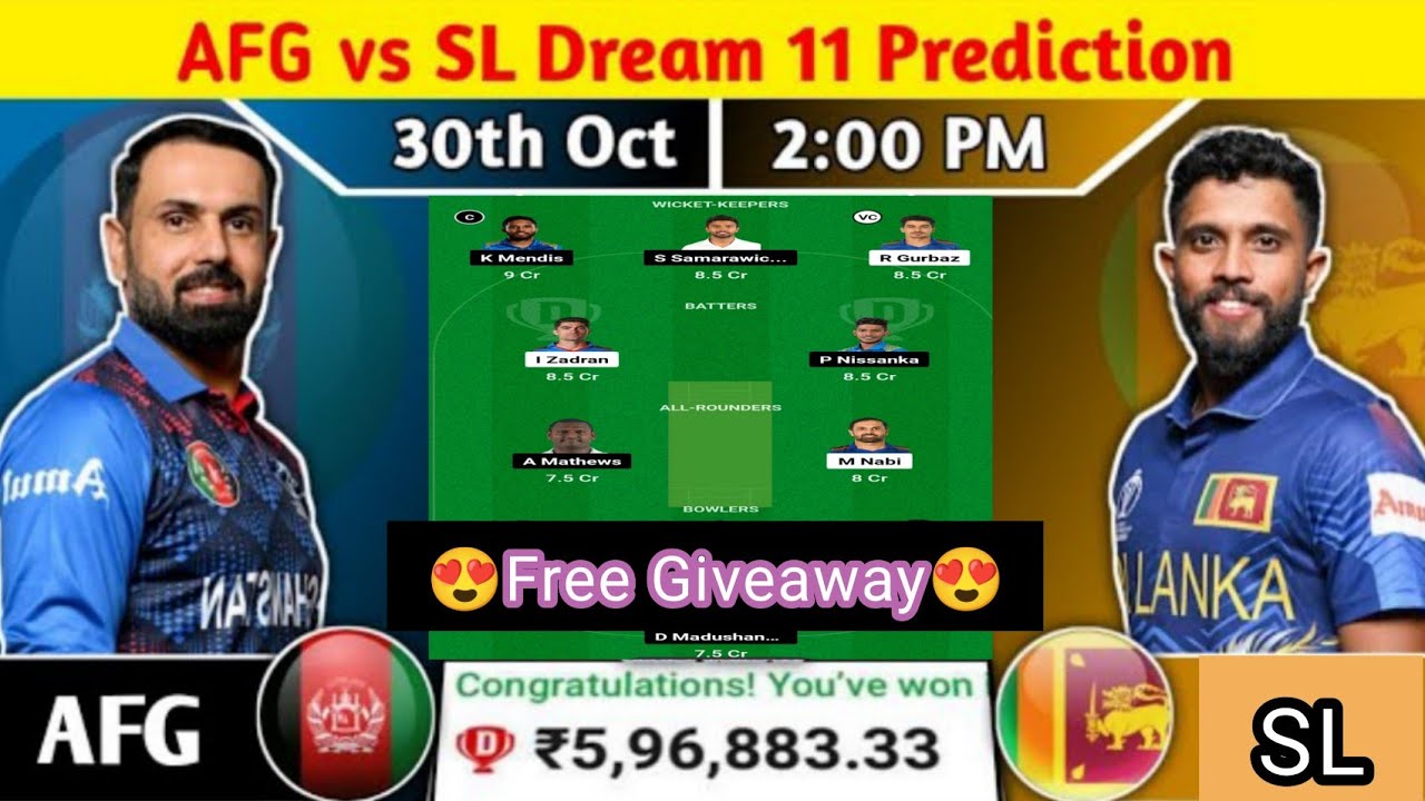 AFG Vs SL Dream11 Prediction, AFG Vs SL ODI Dream11 Team,Afghanistan Vs ...