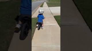 Finally getting the hang of his balance bike! #shorts #balancebike #toddlers #rider #biker #boymom