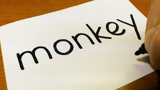 How to turn words MONKEY into a Cartoon - How to draw doodle art on paper