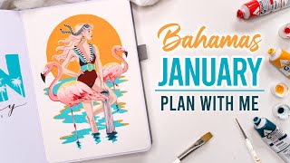 January Art Travel Journal Setup 2023 PLAN WITH ME 🌴 Bahamas ☀️