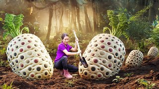 Amazing! Women harvest bizarre polka-dot striped tubers in tropical jungle - Women in the jungle