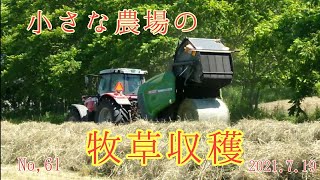 小さな農場の牧草収穫 Harvesting grass on a small farm