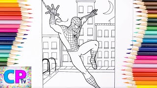 Spiderman Coloring Pages , Superhero Drawing,Spiderman over The City,Coloring Pages Tv