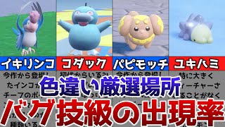 【ポケモンSV】色違いがバグ技級に出現するおすすめの色違い厳選場所その14【イキリンコ、コダック、パピモッチ、ユキハミ】