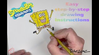 How to Draw Spongebob Squarepants - Step by Step drawing and coloring guide - super easy