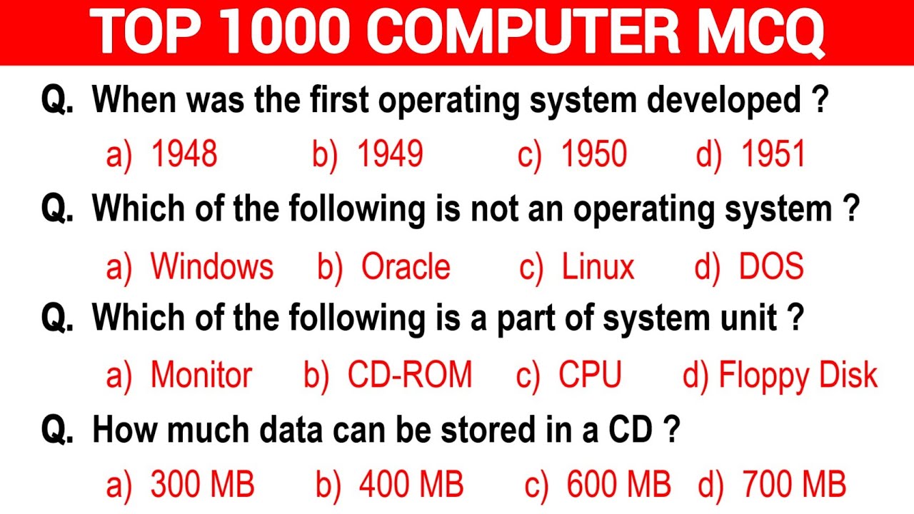 Part -1 | Top 1000 Computer Fundamental MCQ | Computer Fundamental Mcq ...