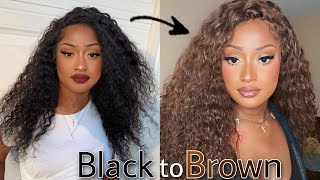 Dying my water wave wig from black to brown 🖤🤎 | Bleach bath attempt | Deyshara Myana