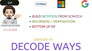 Decode Ways | Recursion | Memo | Bottom Up | Leetcode 91