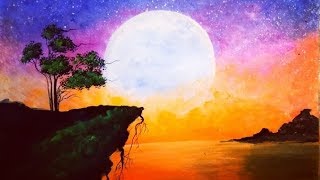 Step by step moonlight painting on canvas for beginners I MOONLIGHT