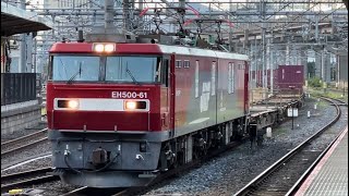 【ジョイント音最高！】JR貨物EH500形61号機＋コキ19B（両）が大宮駅10番線を通過するシーン（4083レ・仙貨A104・コンテナ輸送）2023.8.11