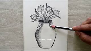 How to draw flower in a vase, Easy Pencil Drawing for Beginners, Pencil art