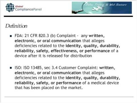 Complaints handling according to FDA and ISO regulations