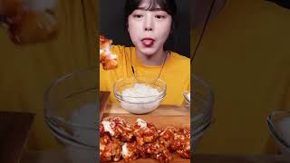 SUB)Crispy Supreme Seasoned Fried Chicken Mukbang! With rice \u0026 kimchi too! ASMR #shorts