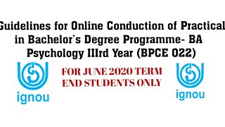 Ignou guidelines Online Conduction of Practical in BA  Psychology IIIrd Year (BPCE 022) DTD 3 SEP 20